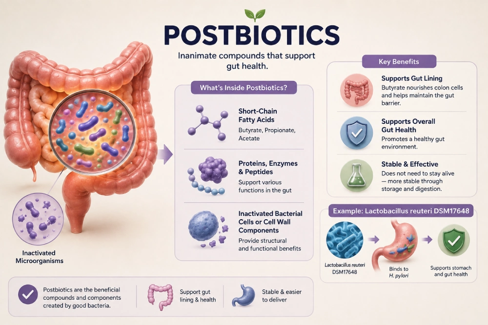 Postbiotics inanimate compounds that support gut health