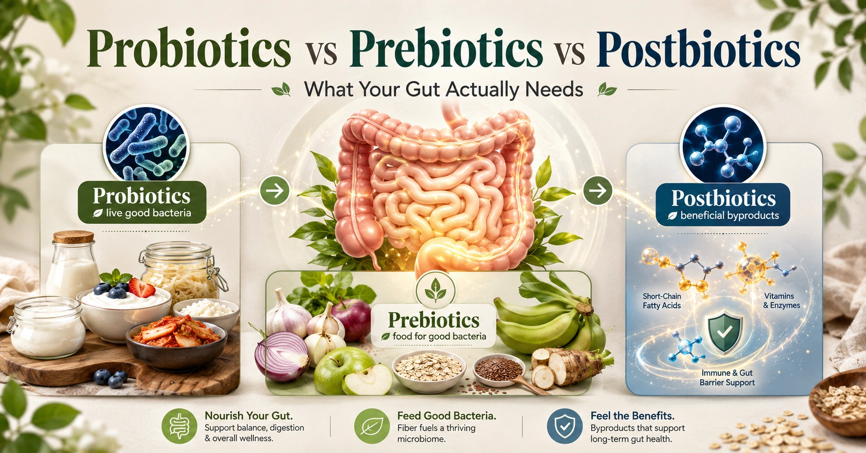 probiotics vs prebiotics vs postbiotics